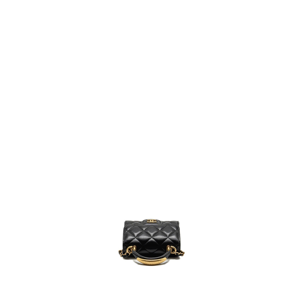 CHANEL TOP HANDLE MINI FLAP CLUTCH WITH CHAIN BLACK LAMBSKIN GHW (MICROCHIP)