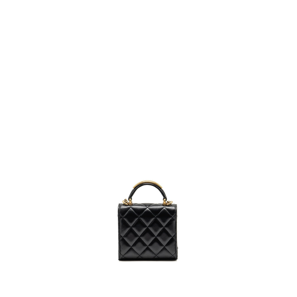 CHANEL TOP HANDLE MINI FLAP CLUTCH WITH CHAIN BLACK LAMBSKIN GHW (MICROCHIP)