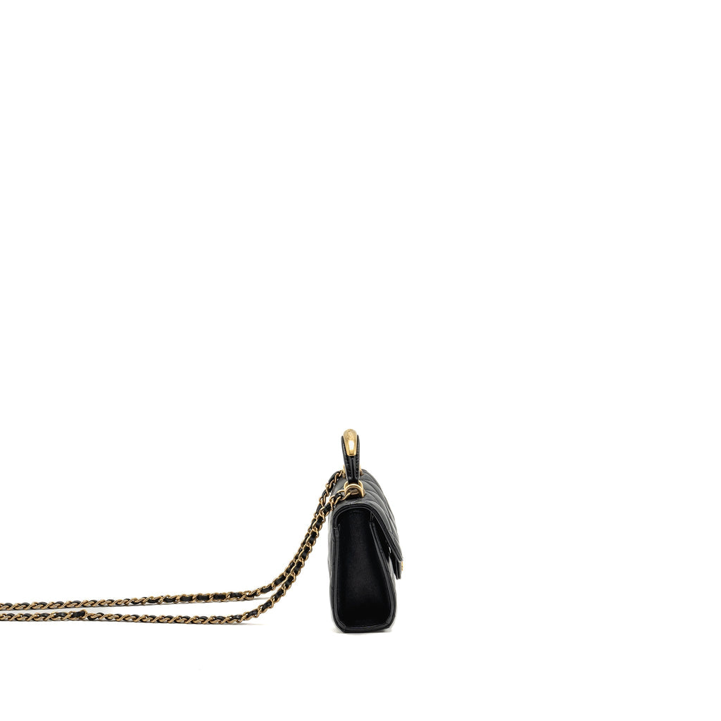CHANEL TOP HANDLE MINI FLAP CLUTCH WITH CHAIN BLACK LAMBSKIN GHW (MICROCHIP)