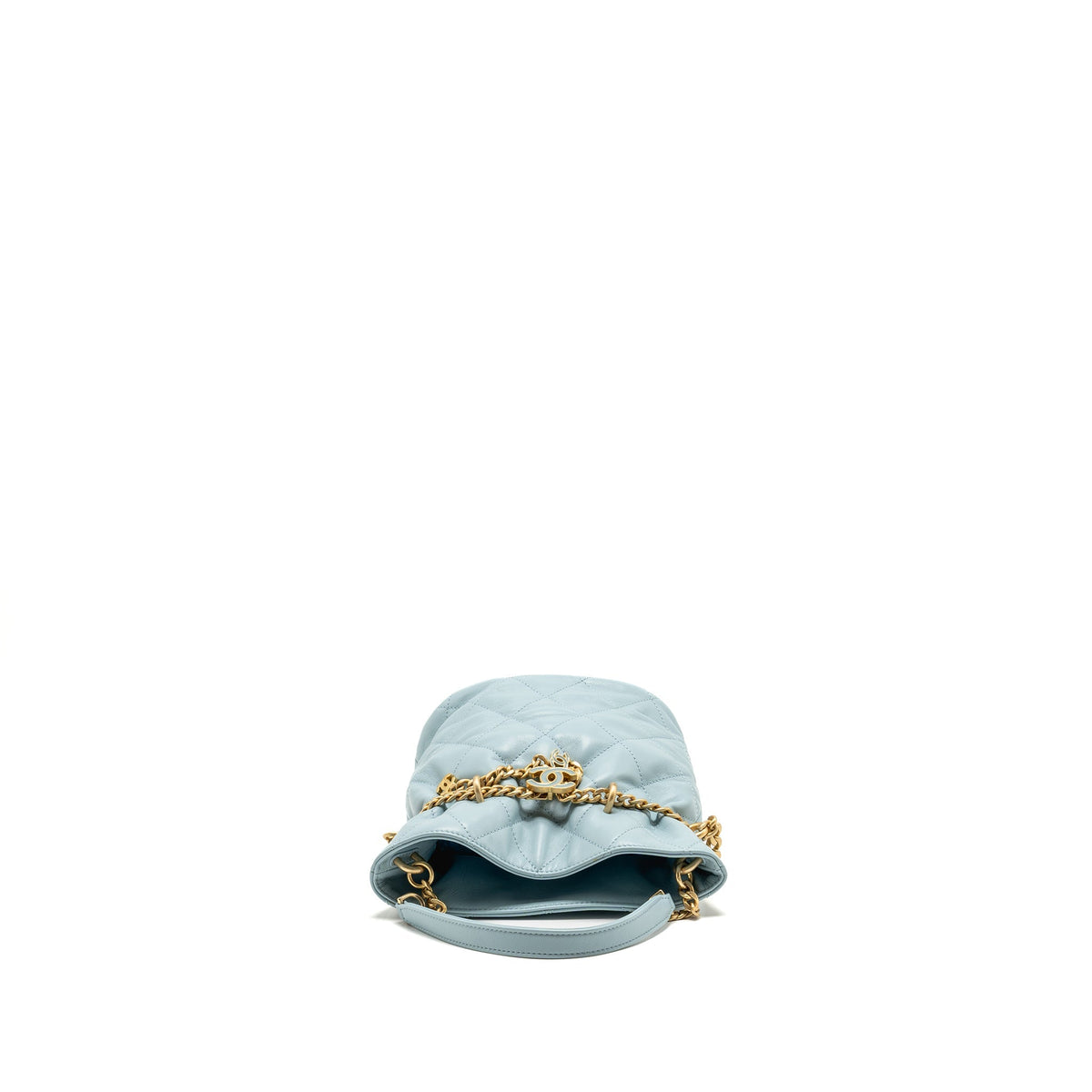 Chanel Enamel CC Bucket Bag Lambskin Light Blue GHW (Microchip)
