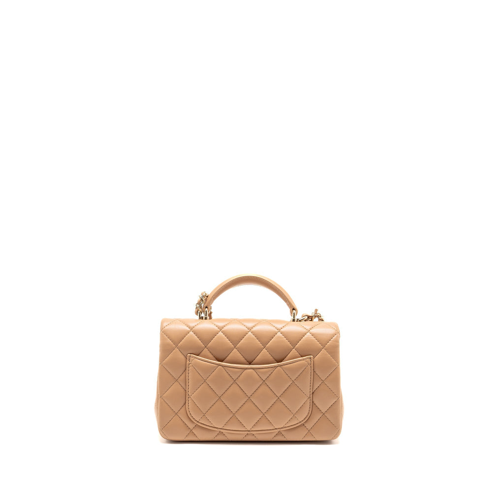 CHANEL TOP HANDLE MINI RECTANGULAR LAMBSKIN BEIGE LGHW (MICROCHIP)
