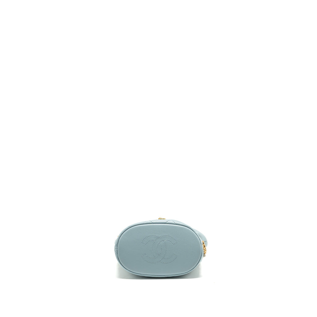 Chanel Enamel CC Bucket Bag Lambskin Light Blue GHW (Microchip)