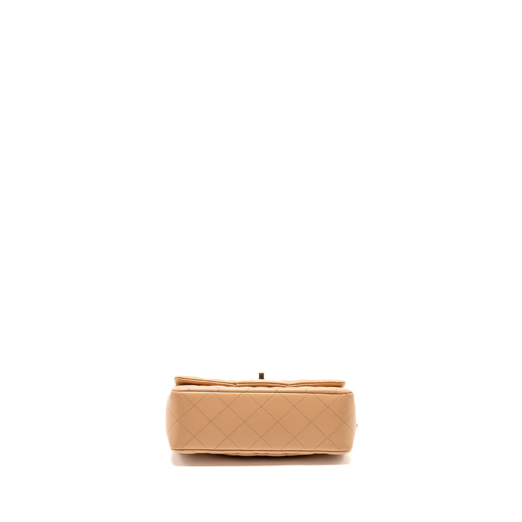 CHANEL TOP HANDLE MINI RECTANGULAR LAMBSKIN BEIGE LGHW (MICROCHIP)