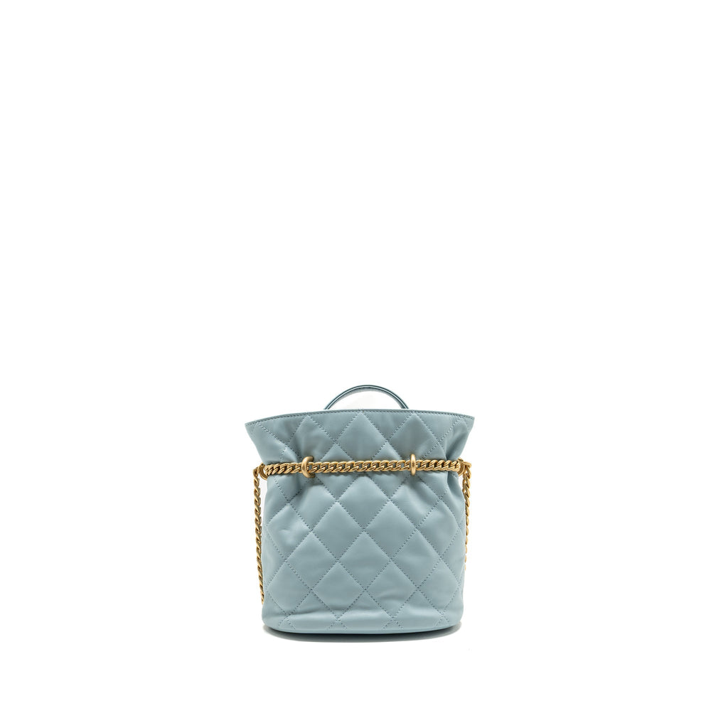 Chanel Enamel CC Bucket Bag Lambskin Light Blue GHW (Microchip)