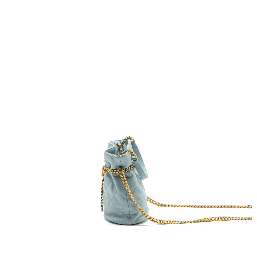Chanel Enamel CC Bucket Bag Lambskin Light Blue GHW (Microchip)