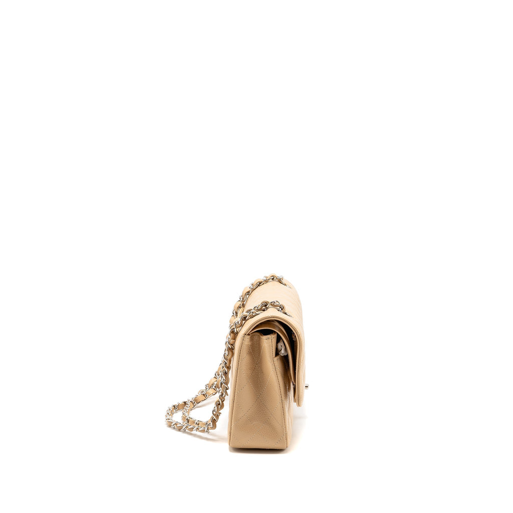 CHANEL MEDIUM CLASSIC DOUBLE FLAP BAG CAVIAR BEIGE SHW (MICROCHIP)
