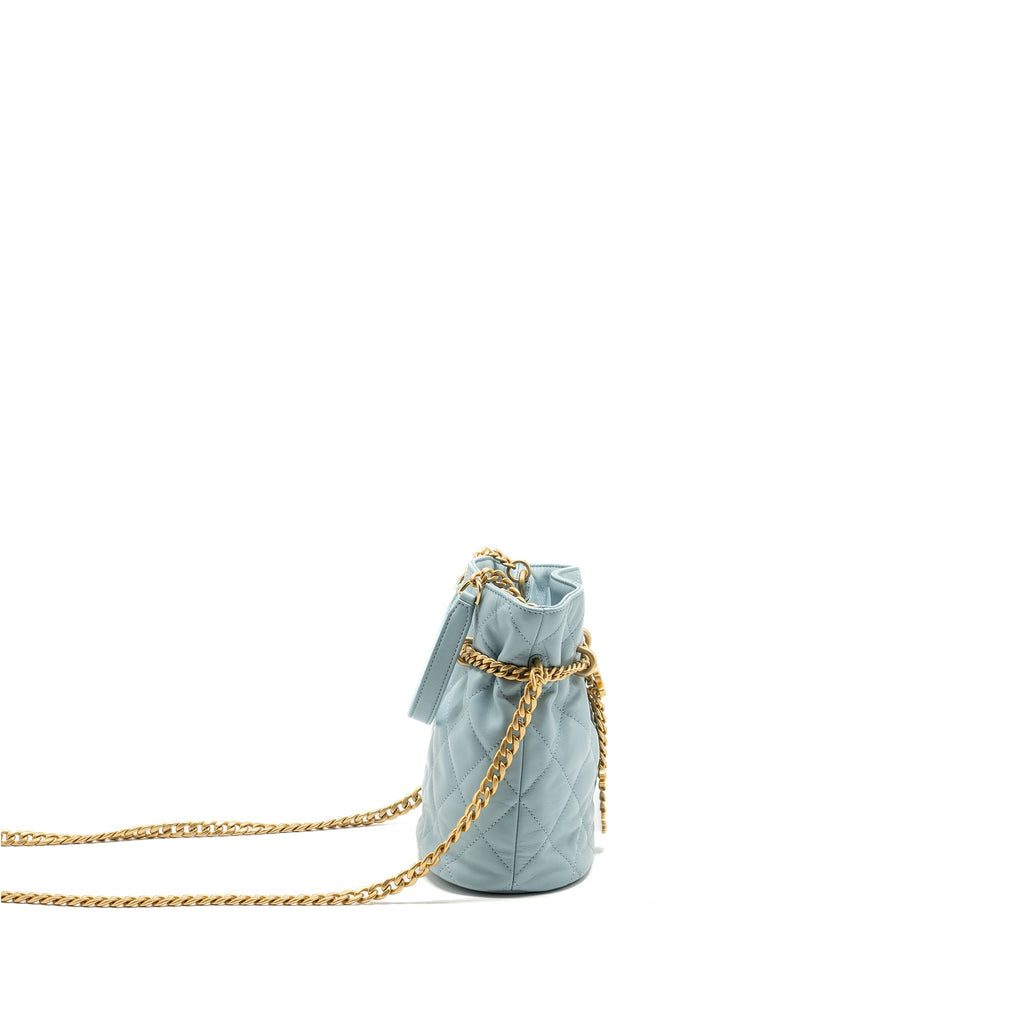 Chanel Enamel CC Bucket Bag Lambskin Light Blue GHW (Microchip)