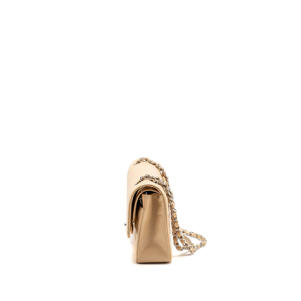 CHANEL MEDIUM CLASSIC DOUBLE FLAP BAG CAVIAR BEIGE SHW (MICROCHIP)