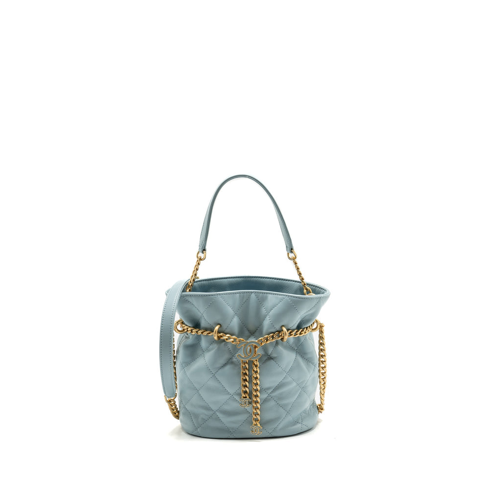 Chanel Enamel CC Bucket Bag Lambskin Light Blue GHW (Microchip)