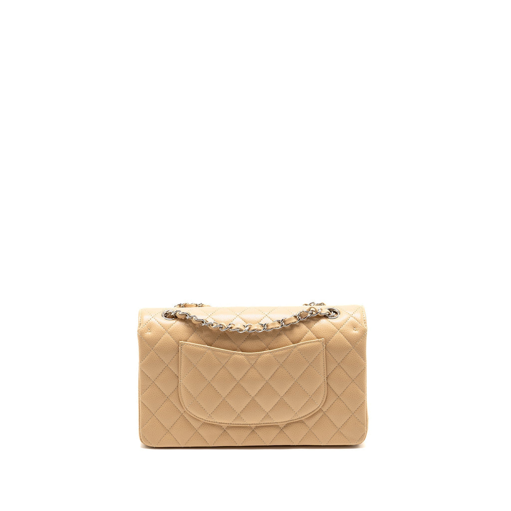 CHANEL MEDIUM CLASSIC DOUBLE FLAP BAG CAVIAR BEIGE SHW (MICROCHIP)
