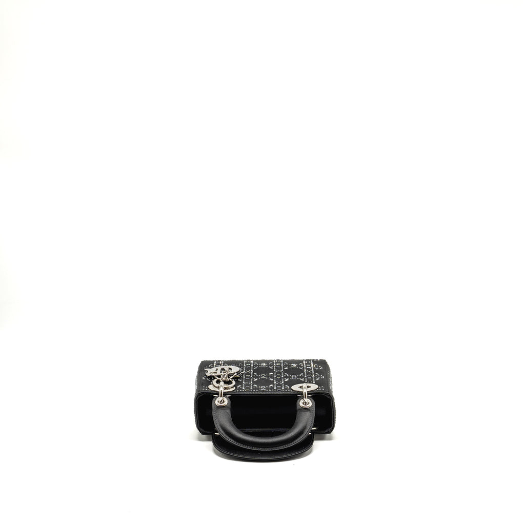 Dior Mini Lady Dior Cannage Satin with Strass Black SHW