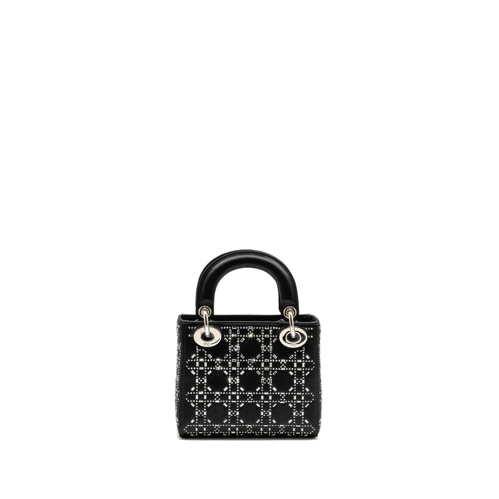 Dior Mini Lady Dior Cannage Satin with Strass Black SHW