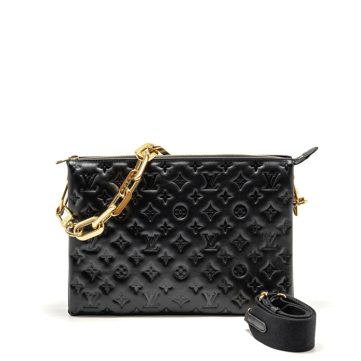 LOUIS VUITTON COUSSIN MM MONOGRAM-EMBOSSED PUFFY LAMBSKIN BLACK GHW