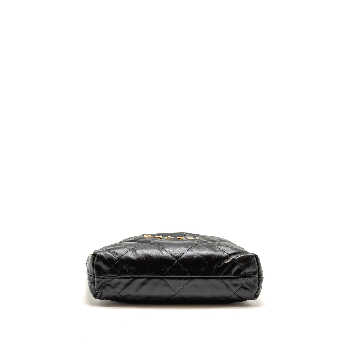 CHANEL SMALL 22 BAG GOLD LETTER CALFSKIN BLACK GHW (MICROCHIP)