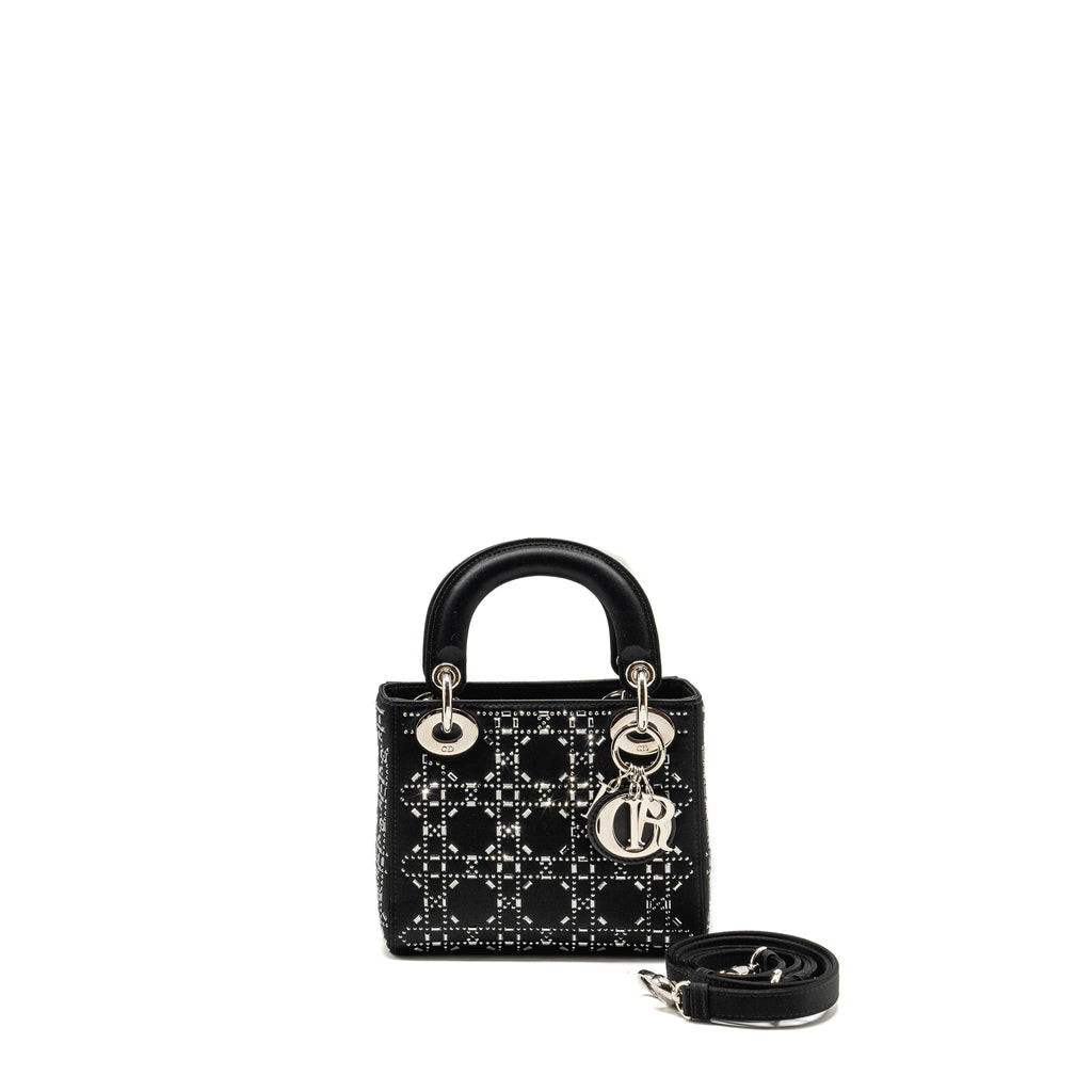 Dior Mini Lady Dior Cannage Satin with Strass Black SHW
