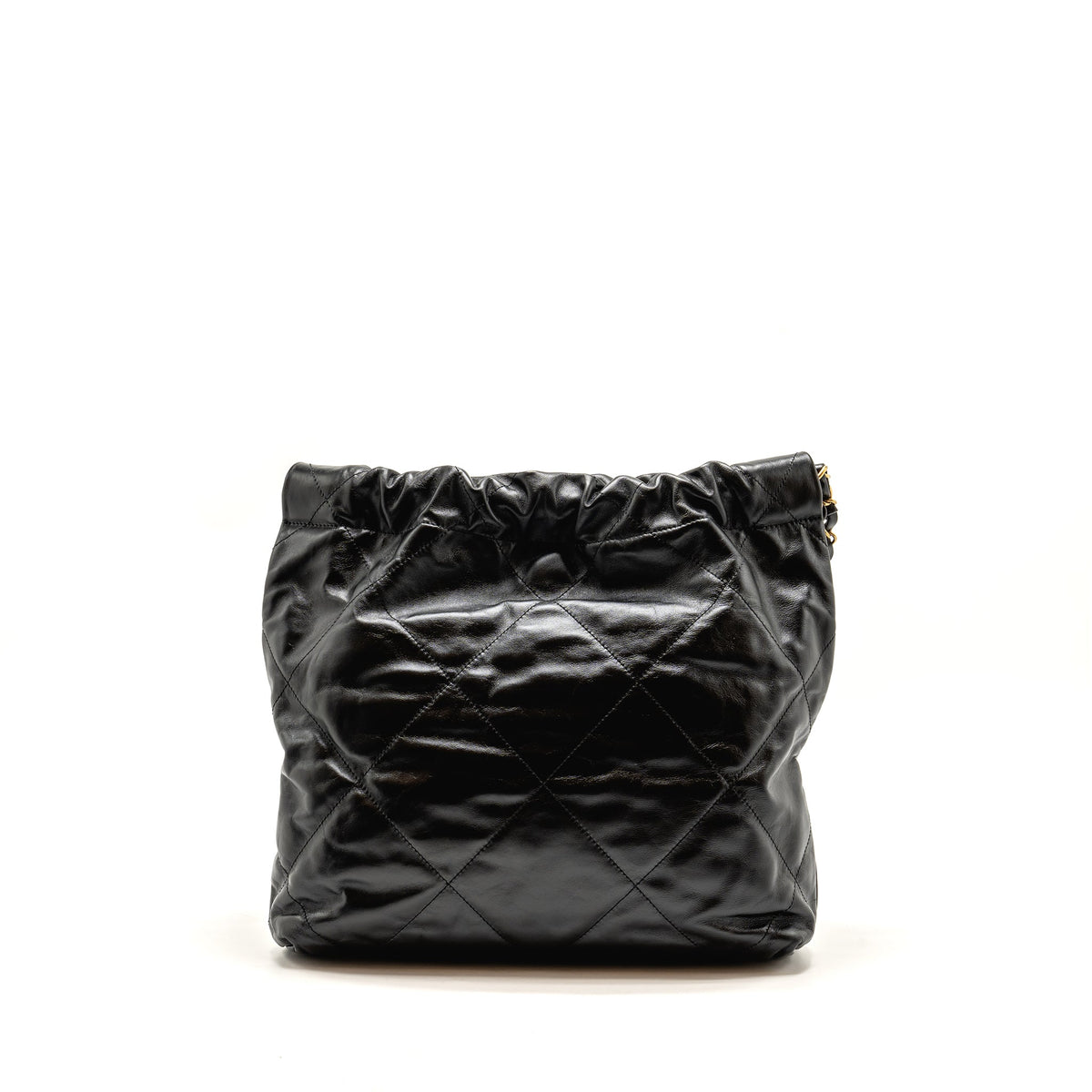 CHANEL SMALL 22 BAG GOLD LETTER CALFSKIN BLACK GHW (MICROCHIP)