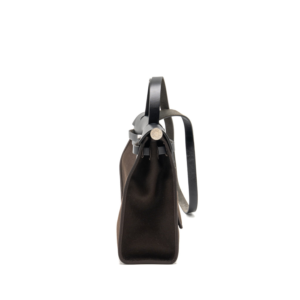 HERMES HERBAG 31 ZIP BAG CANVAS/HUNTER LEATHER EBENE/NOIR SHW