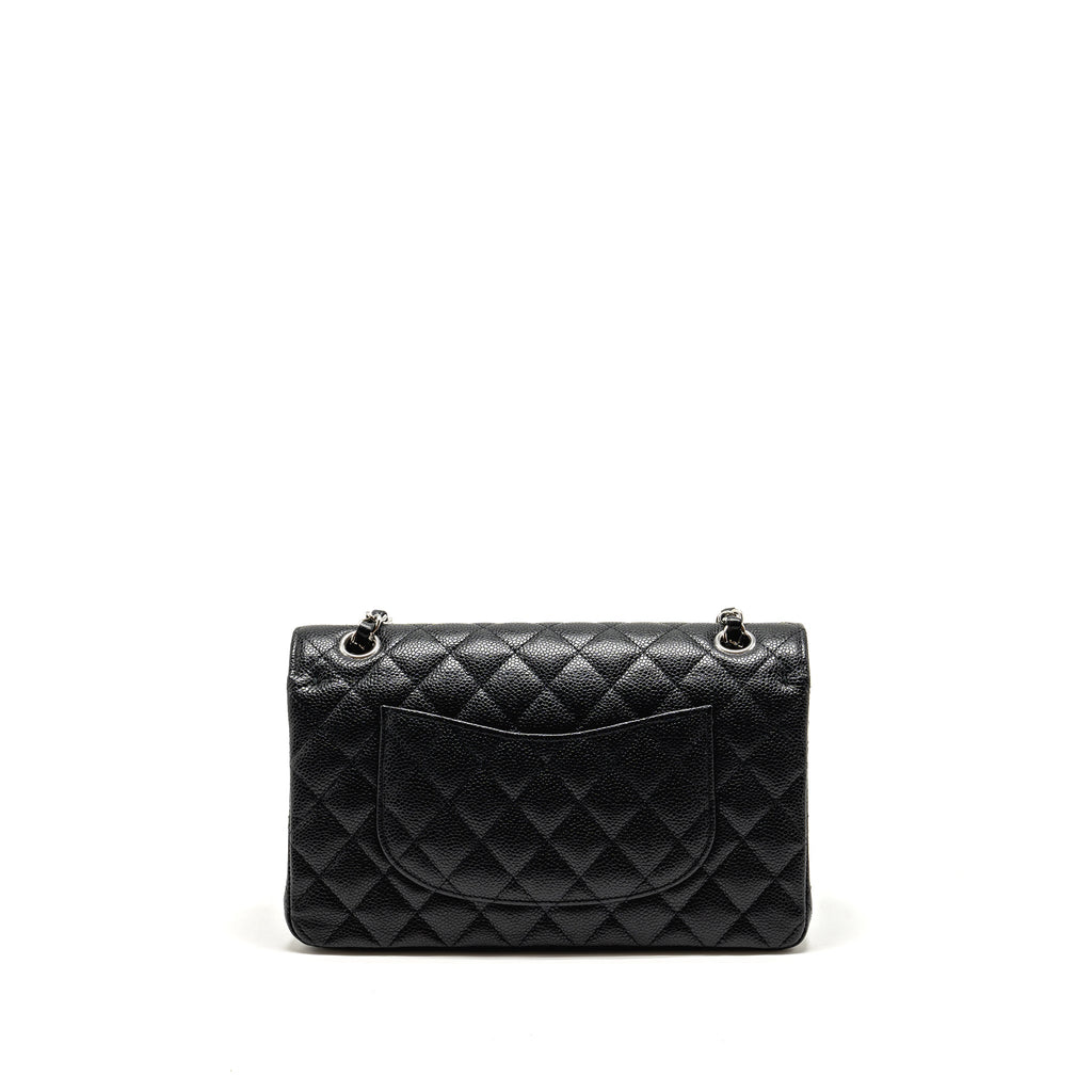 CHANEL MEDIUM CLASSIC DOUBLE FLAP BAG CAVIAR BLACK SHW (MICROCHIP)
