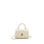 CHANEL MINI COCO HANDLE CAVIAR WHITE LGHW (MICROCHIP)