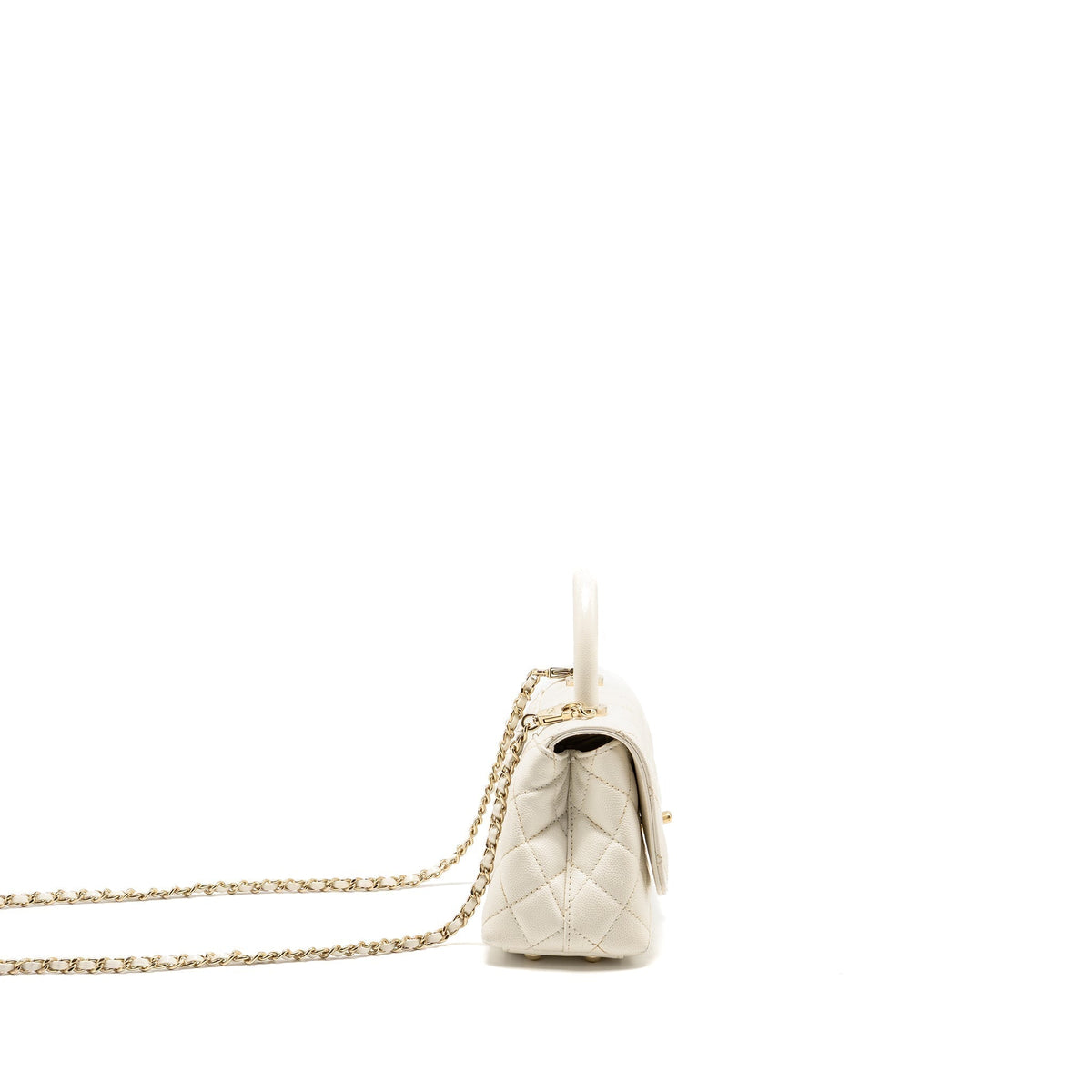 CHANEL MINI COCO HANDLE CAVIAR WHITE LGHW (MICROCHIP)