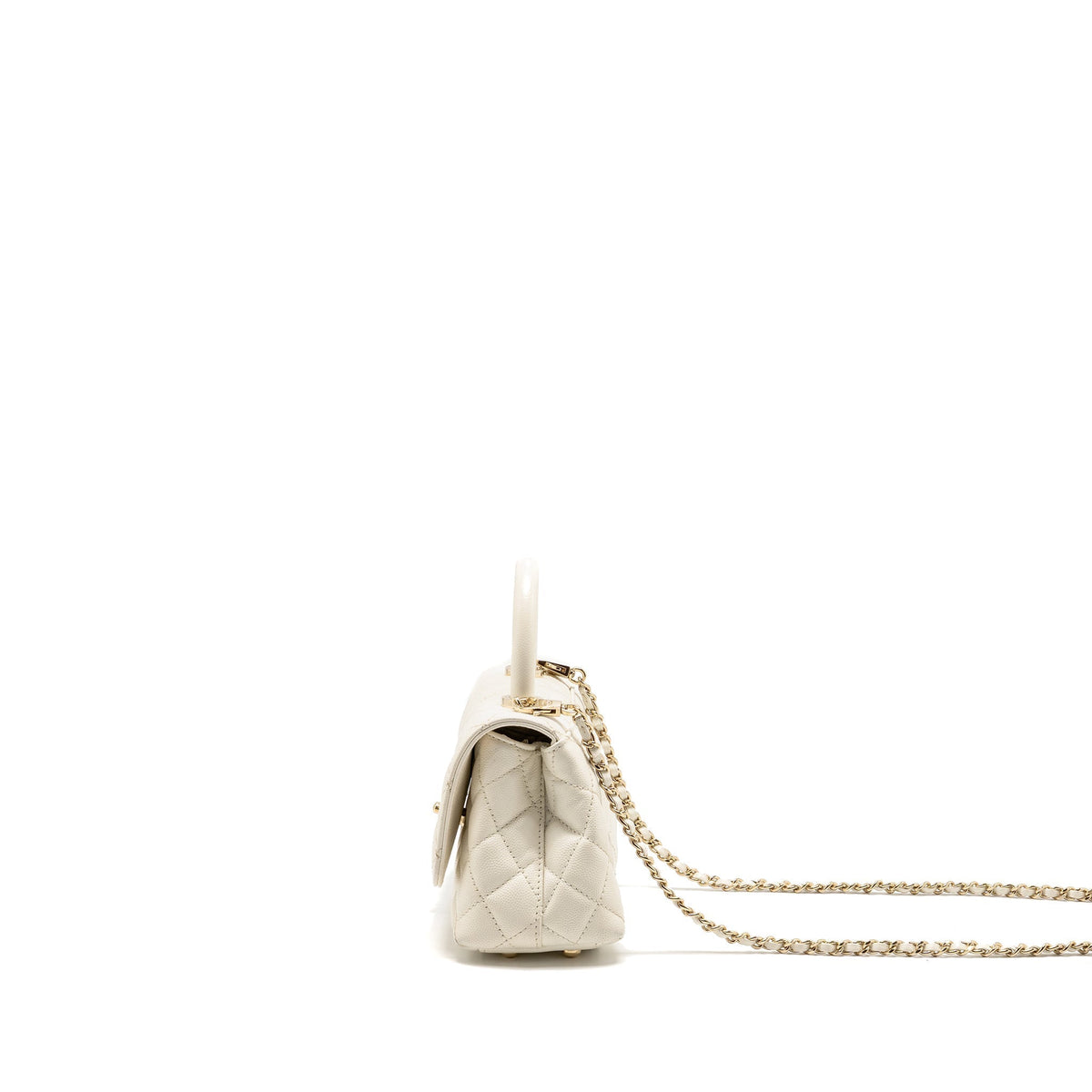 CHANEL MINI COCO HANDLE CAVIAR WHITE LGHW (MICROCHIP)