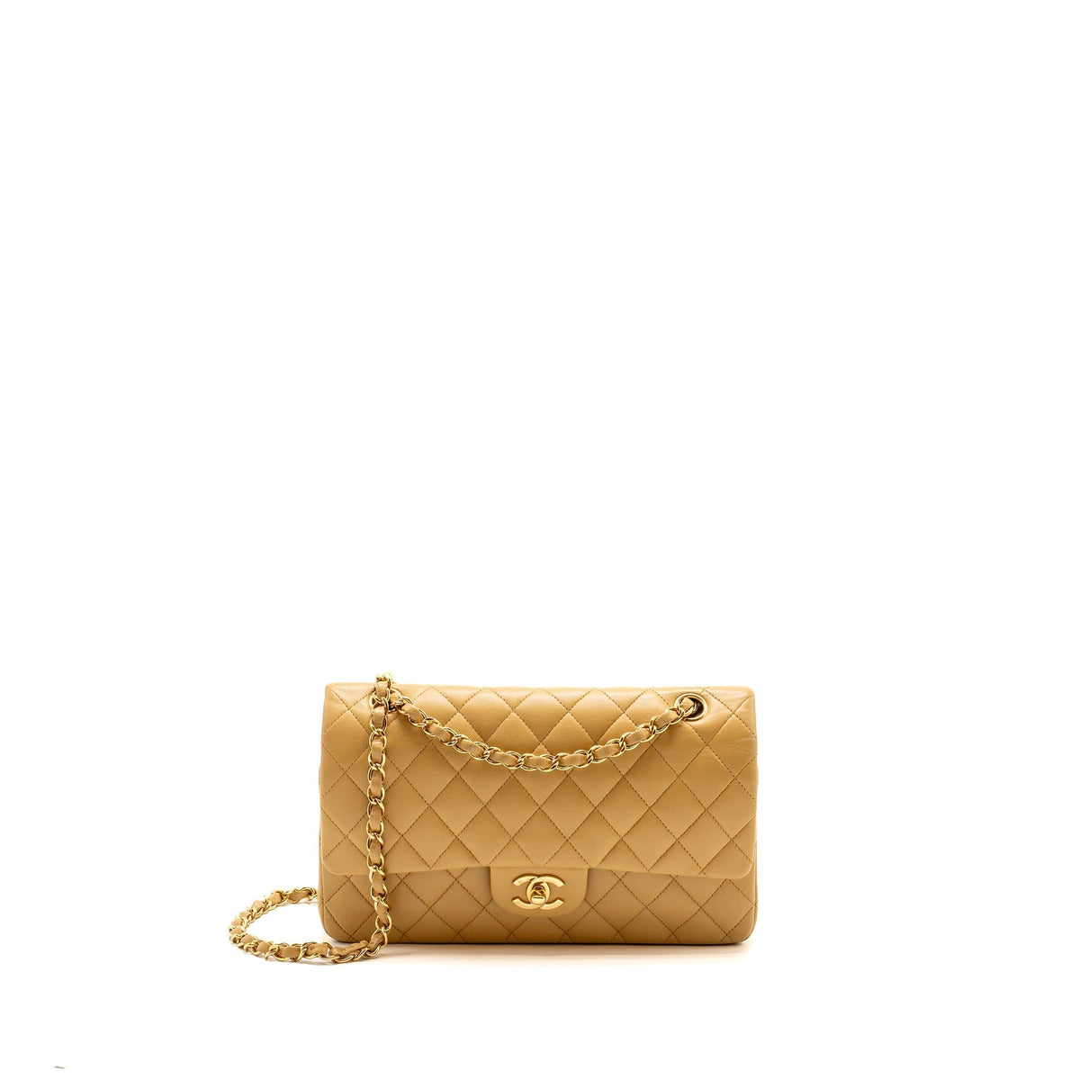 CHANEL MEDIUM CLASSIC DOUBLE FLAP BAG LAMBSKIN BEIGE GHW