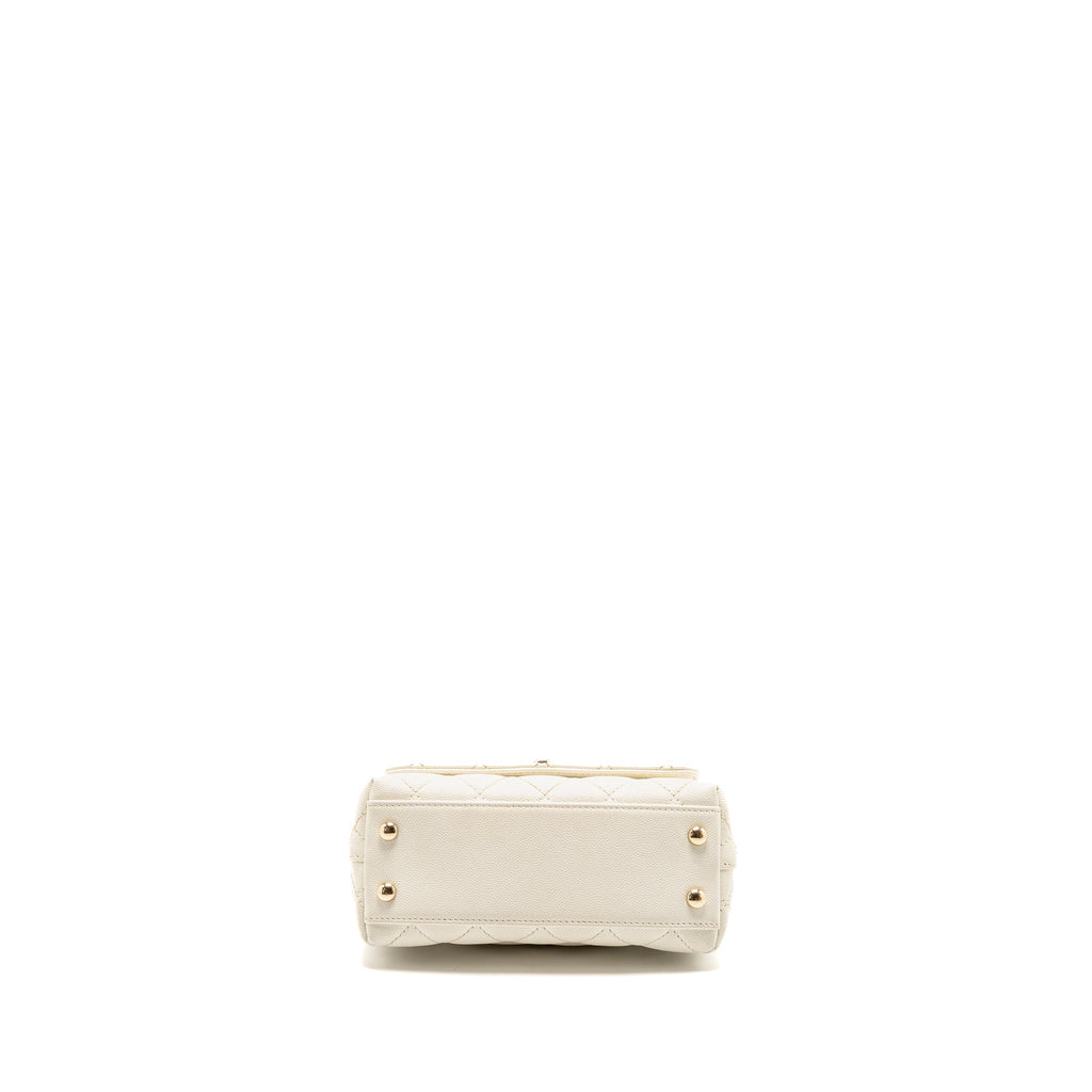 CHANEL MINI COCO HANDLE CAVIAR WHITE LGHW (MICROCHIP)