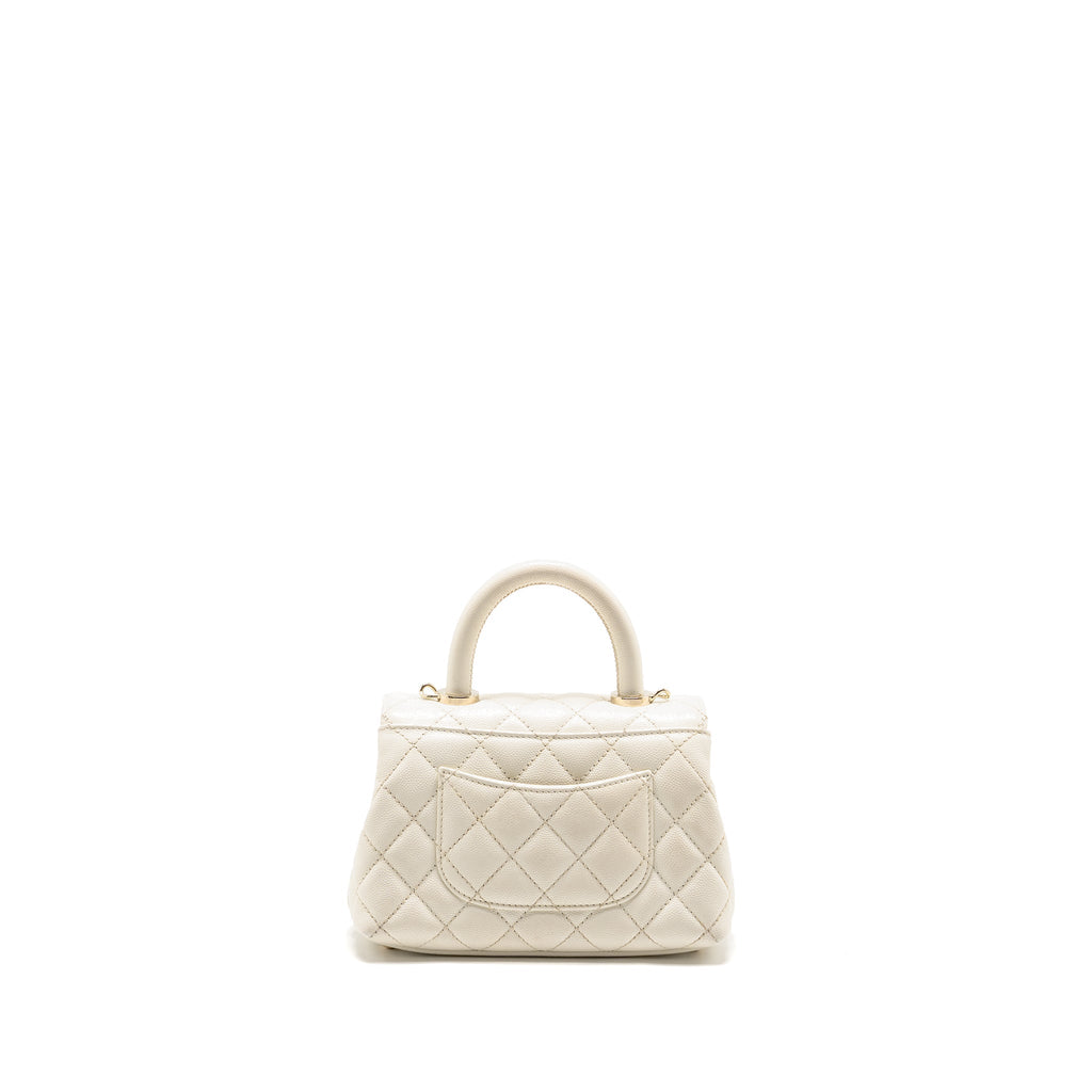 CHANEL MINI COCO HANDLE CAVIAR WHITE LGHW (MICROCHIP)