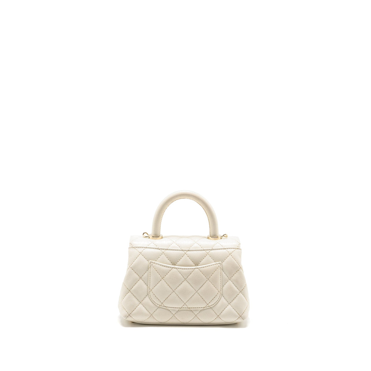 CHANEL MINI COCO HANDLE CAVIAR WHITE LGHW (MICROCHIP)