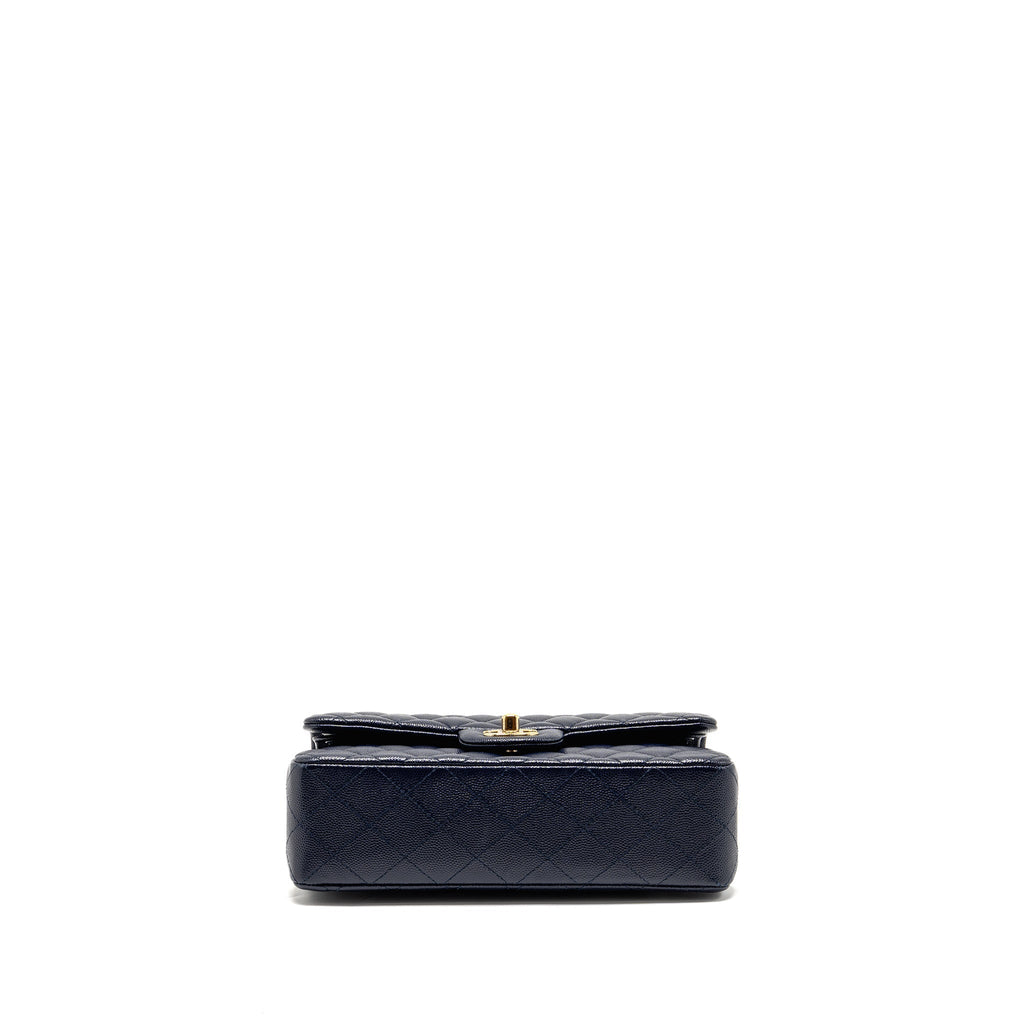 CHANEL SMALL CLASSIC DOUBLE FLAP BAG CAVIAR NAVY GHW (MICROCHIP)