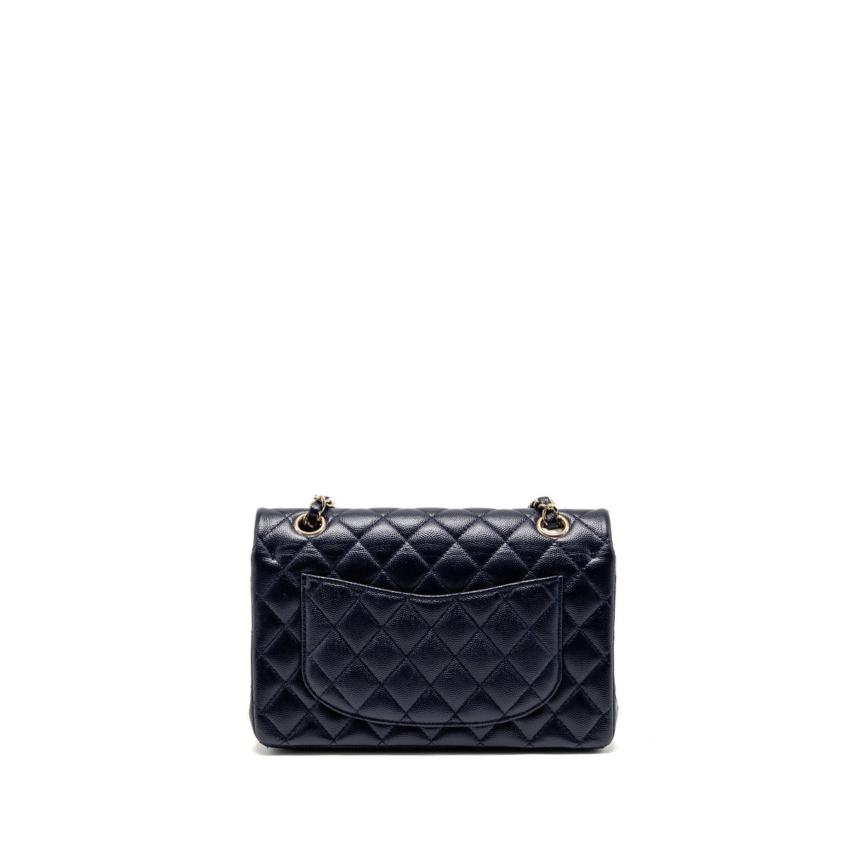 CHANEL SMALL CLASSIC DOUBLE FLAP BAG CAVIAR NAVY GHW (MICROCHIP)