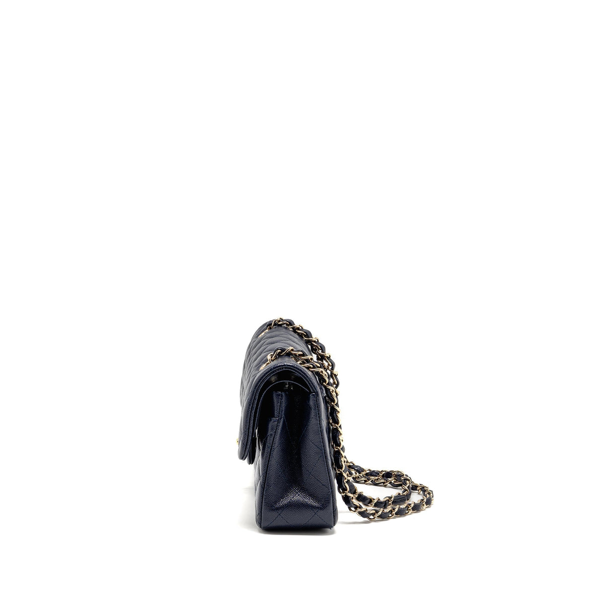 CHANEL SMALL CLASSIC DOUBLE FLAP BAG CAVIAR NAVY GHW (MICROCHIP)