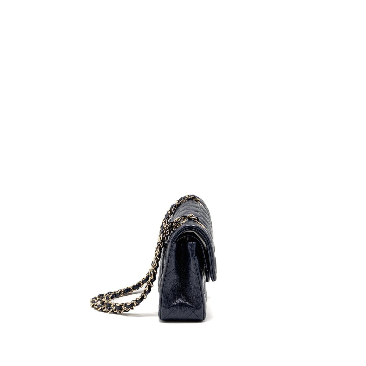 CHANEL SMALL CLASSIC DOUBLE FLAP BAG CAVIAR NAVY GHW (MICROCHIP)