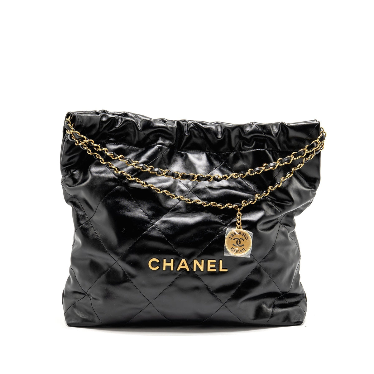 CHANEL MEDIUM 22 BAG SHINY CALFSKIN BLACK GHW (MICROCHIP)