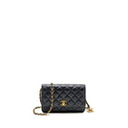 CHANEL 23B WALLET ON CHAIN WITH ADJUSTABLE CHAIN CAVIAR BLACK GHW (MICROCHIP)
