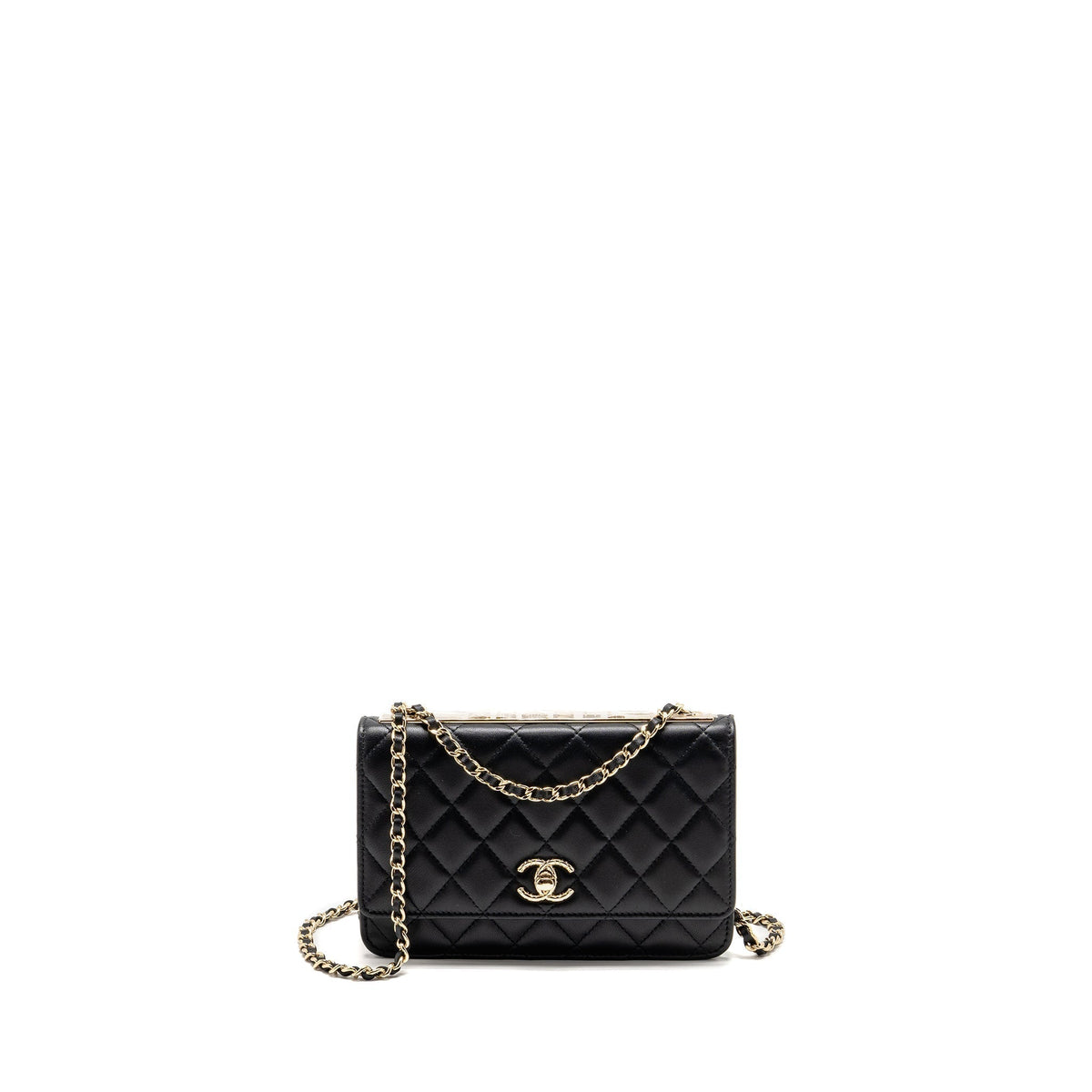 CHANEL TRENDY CC WALLET ON CHAIN LAMBSKIN BLACK LGHW (MICROCHIP)