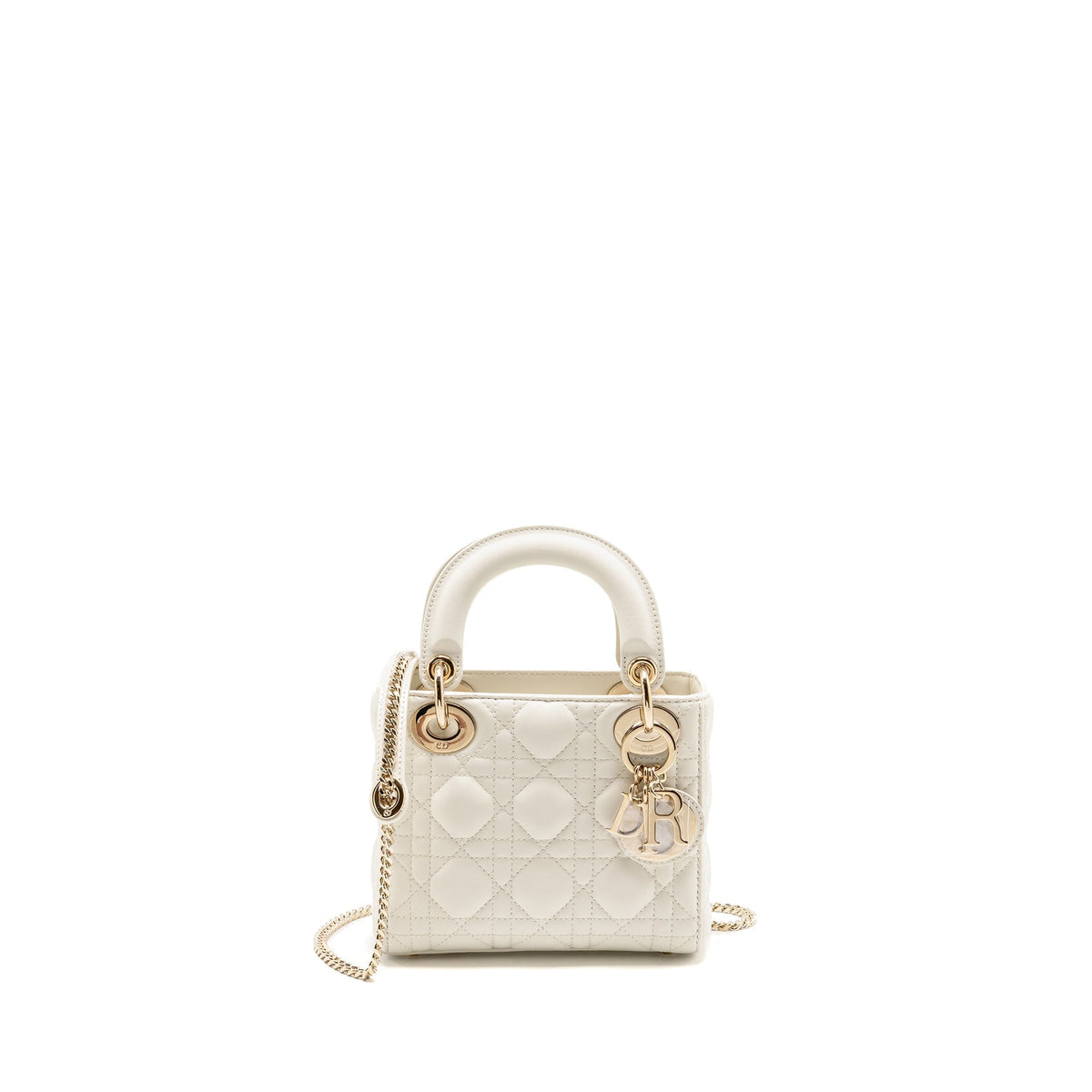 DIOR MINI LADY DIOR LAMBSKIN WHITE LGHW