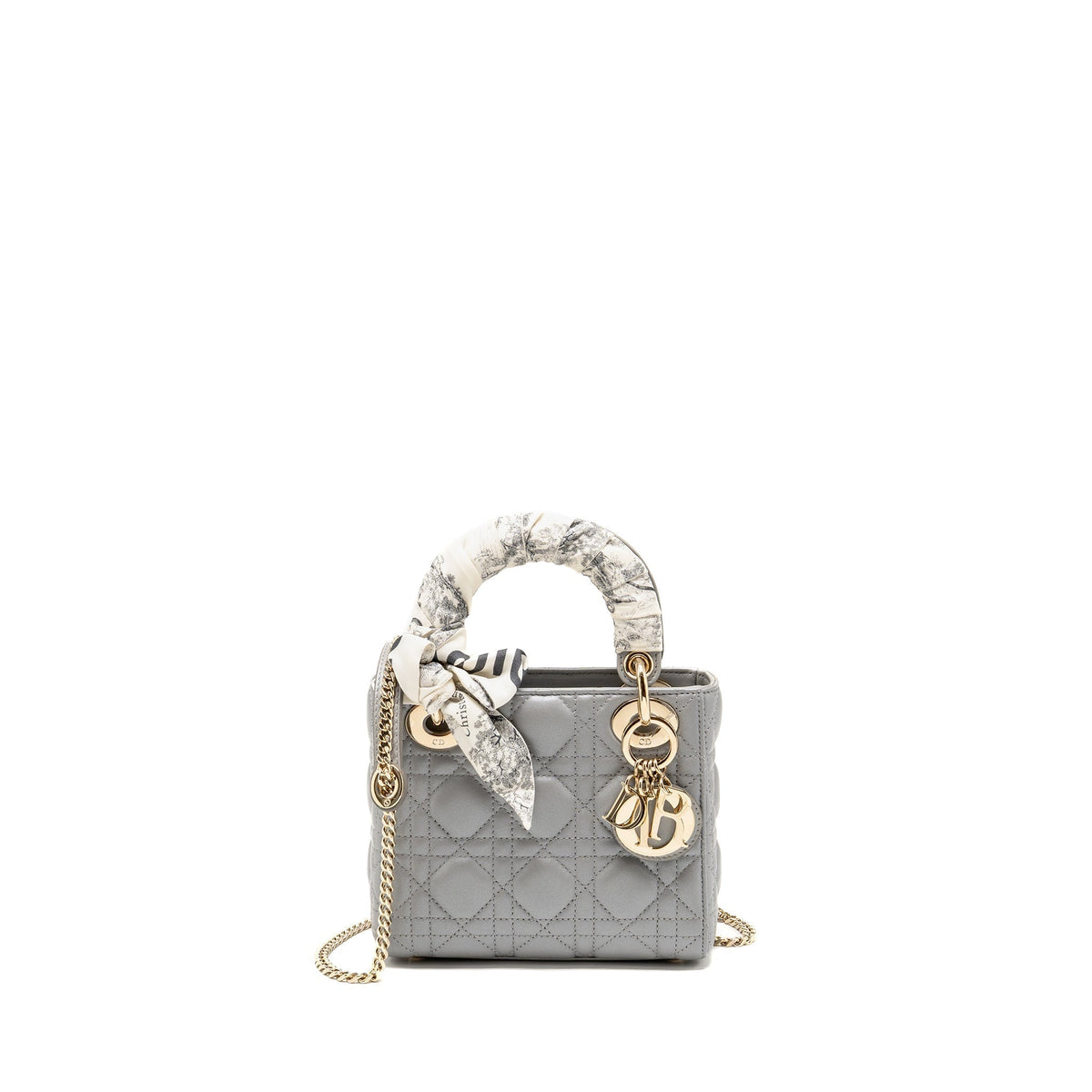 DIOR MINI LADY DIOR LAMBSKIN IRIDESCENT GREY LGHW