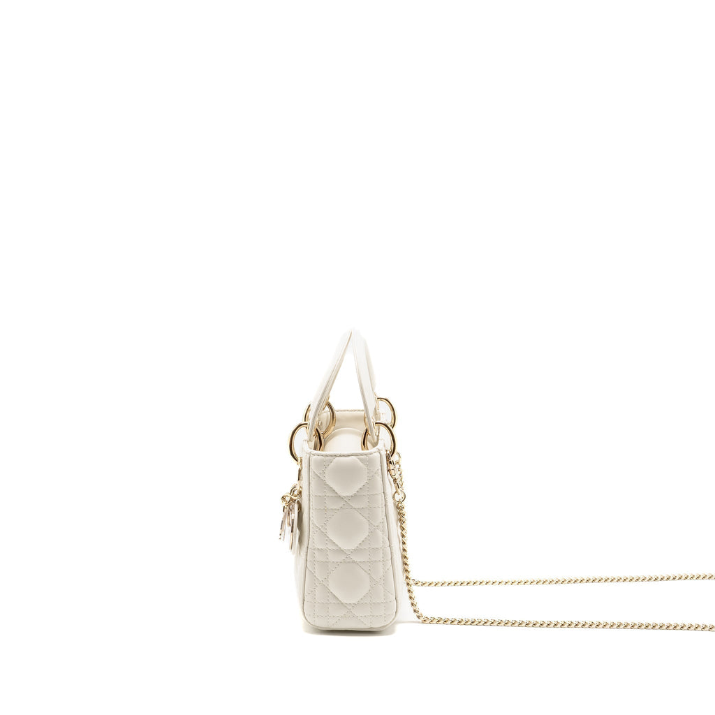 DIOR MINI LADY DIOR LAMBSKIN WHITE LGHW