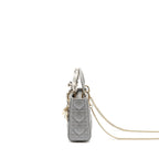 DIOR MINI LADY DIOR LAMBSKIN IRIDESCENT GREY LGHW
