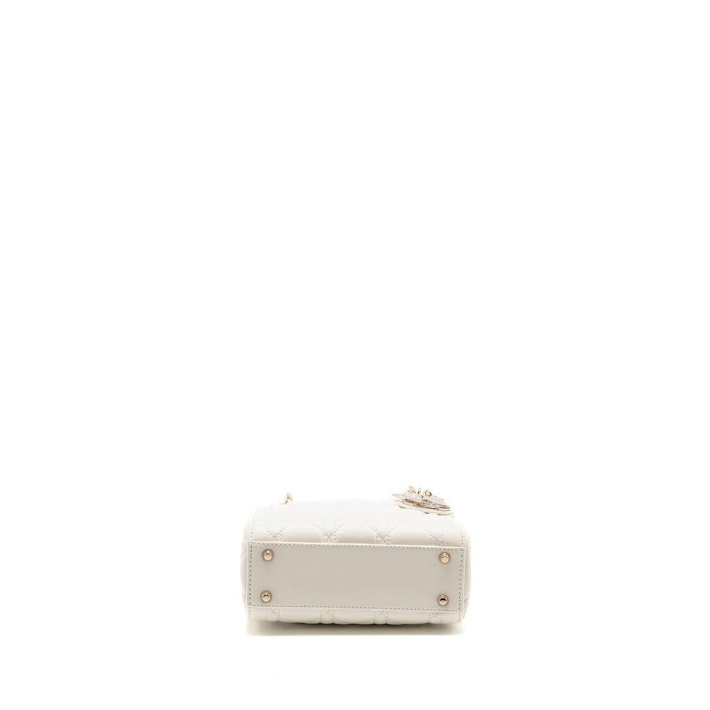 DIOR MINI LADY DIOR LAMBSKIN WHITE LGHW