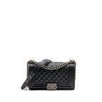 CHANEL MEDIUM BOY BAG CAVIAR BLACK RUTHENIUM HARDWARE
