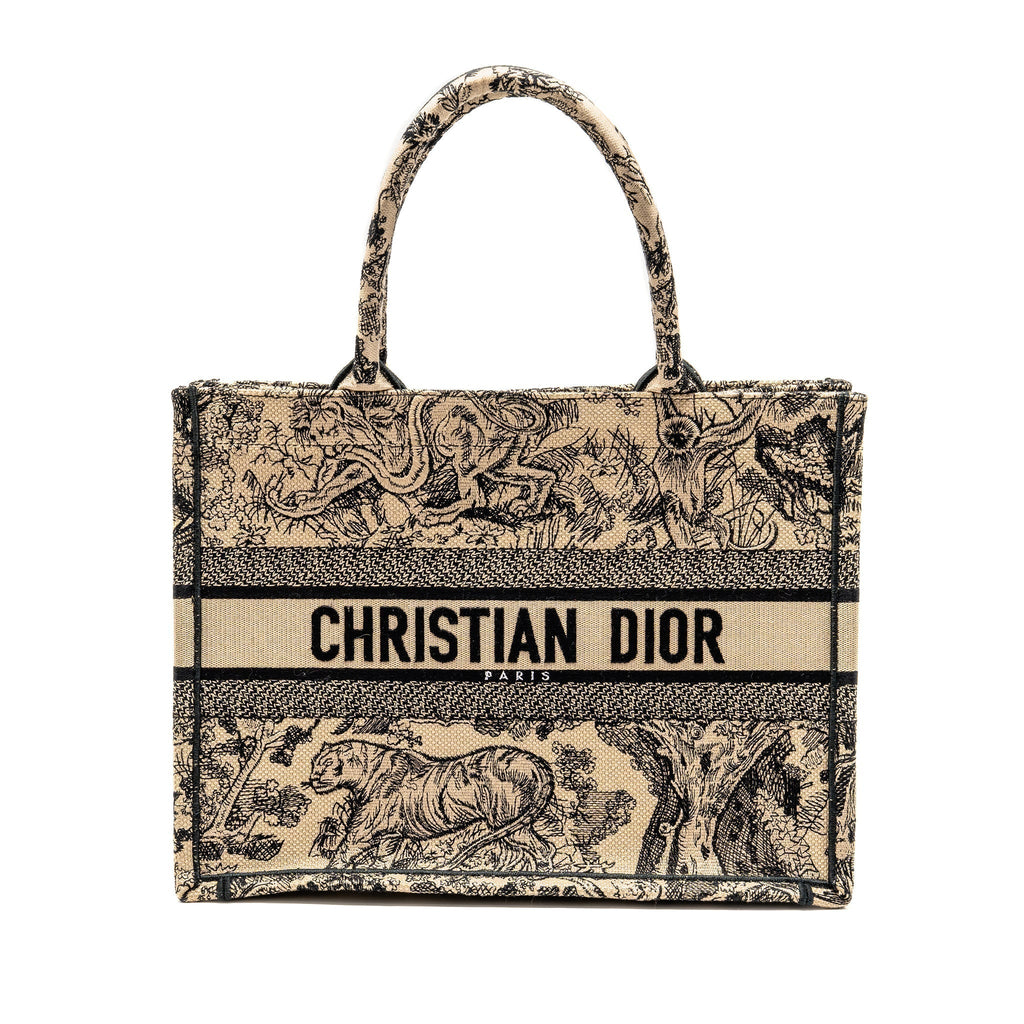 DIOR MEDIUM DIOR BOOK TOTE TOILE DE JOUY REVERSE EMBROIDERY CANVAS BEIGE
