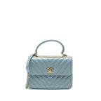 CHANEL TOP HANDLE TRENDY CC FLAP BAG CHEVRON LAMBSKIN BLUE LGHW