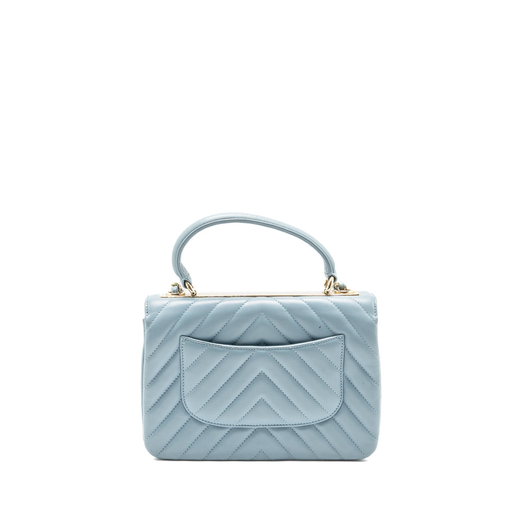 CHANEL TOP HANDLE TRENDY CC FLAP BAG CHEVRON LAMBSKIN BLUE LGHW