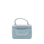 CHANEL TOP HANDLE TRENDY CC FLAP BAG CHEVRON LAMBSKIN BLUE LGHW
