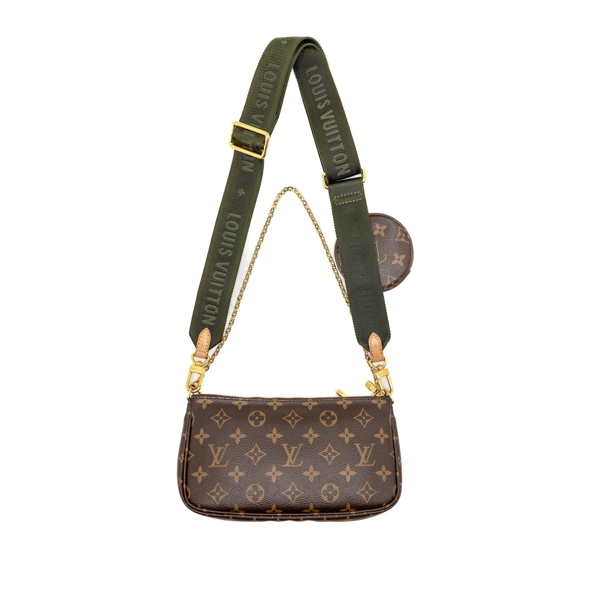 LOUIS VUITTON MULTI POCHETTE ACCESSORIES MONOGRAM CANVAS KHAKI STRAP GHW