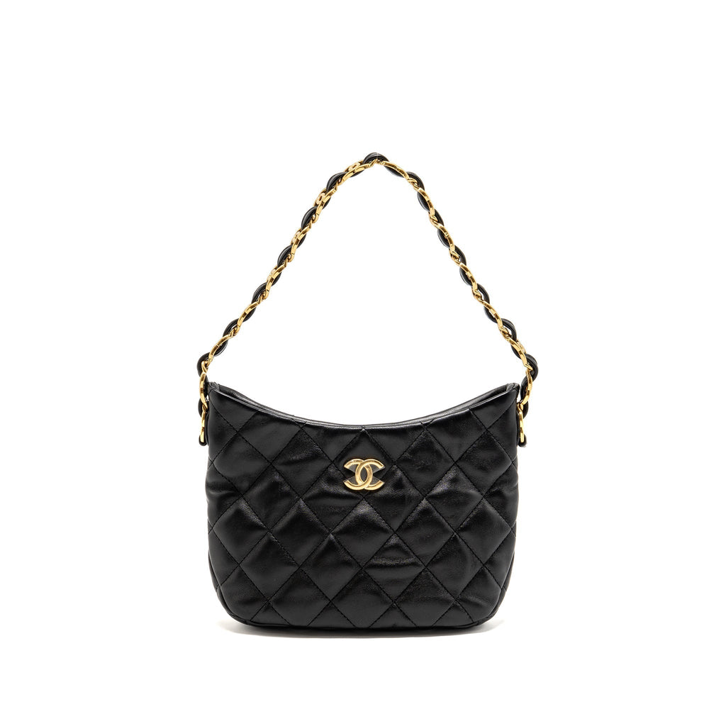 CHANEL 22K HOBO SHOULDER BAG LAMBSKIN BLACK GHW