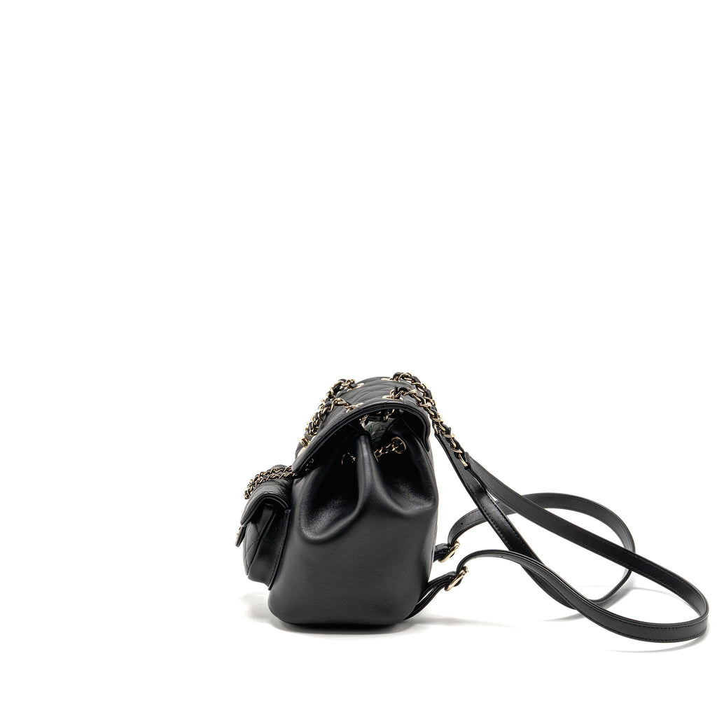 CHANEL 24P MINI DUMA BACKPACK CALFSKIN BLACK LGHW (MICROCHIP)
