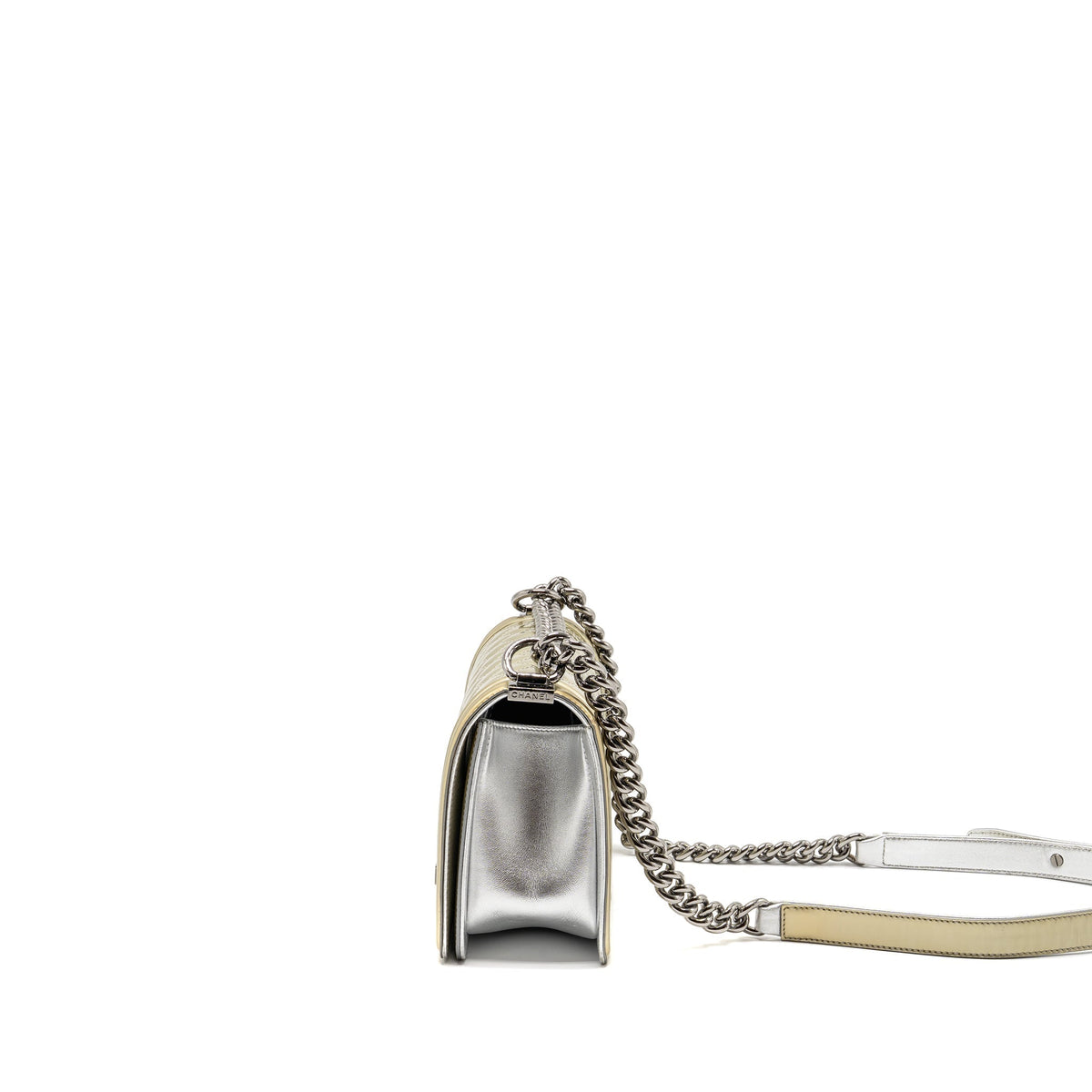CHANEL MEDIUM BOY BAG METALLIC PATENT CALFSKIN/METALLIC LAMBSKIN GOLD/SILVER SHW